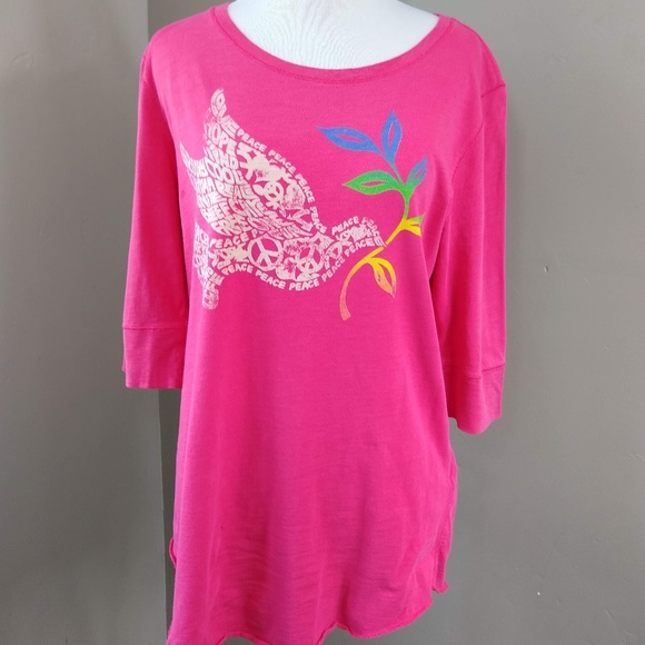 Lucky Tees Tops - Lucky Tees Peace Dove Pink T-Shirt Ladies Large